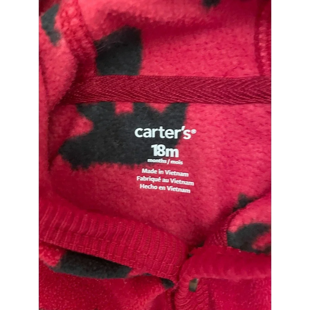 Carters Fleece Hooded Pajamas Sleepsuit 18 Months Red‎ Black Bear Cozy